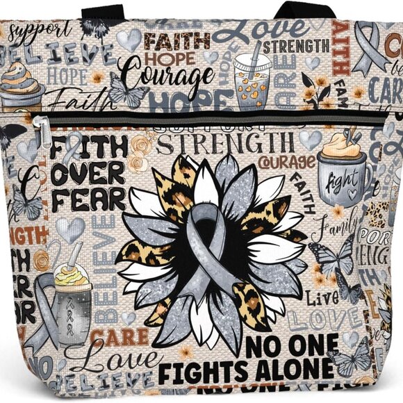Waterproof Tote Bag Women Grey Support Awareness Gift Multiple Pockets - Picture 1 of 7